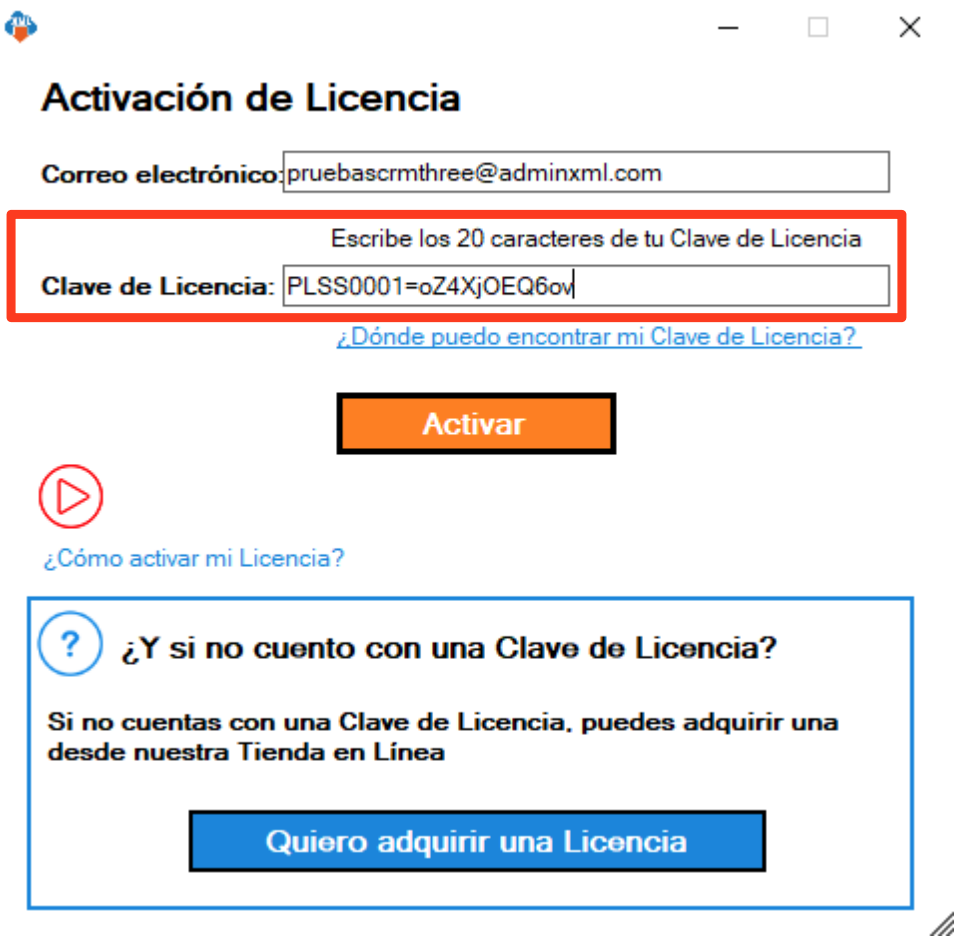 Ingresa tu correo y clave de Licencia