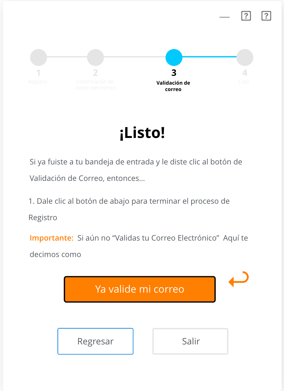 pantalla de Validación de correo MAX, se observa el boton ya valide mi correo