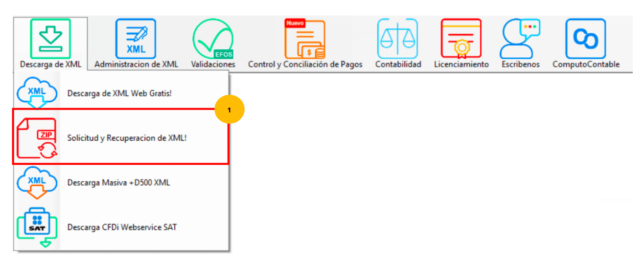 Menu descarga de XML