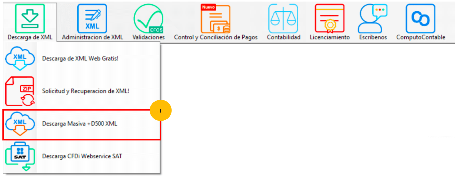 Menu de descarga de XML