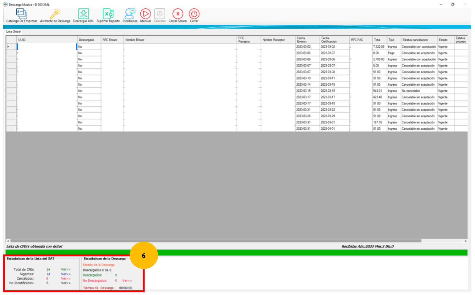 Barra de estado e información de XML