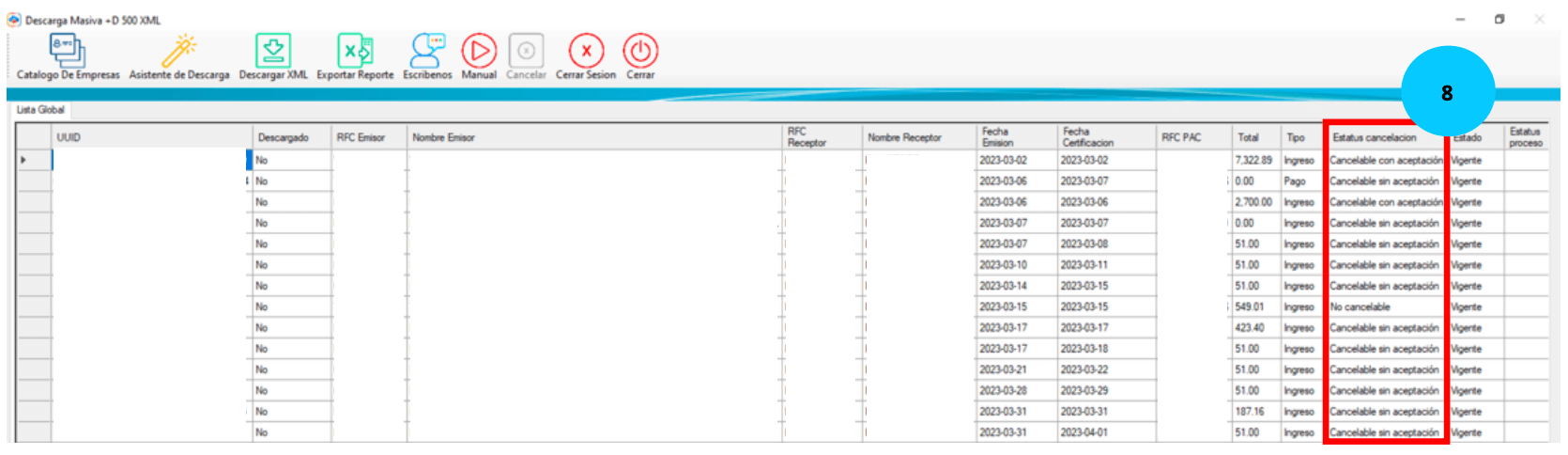 Reportes Estatus de cancelacion