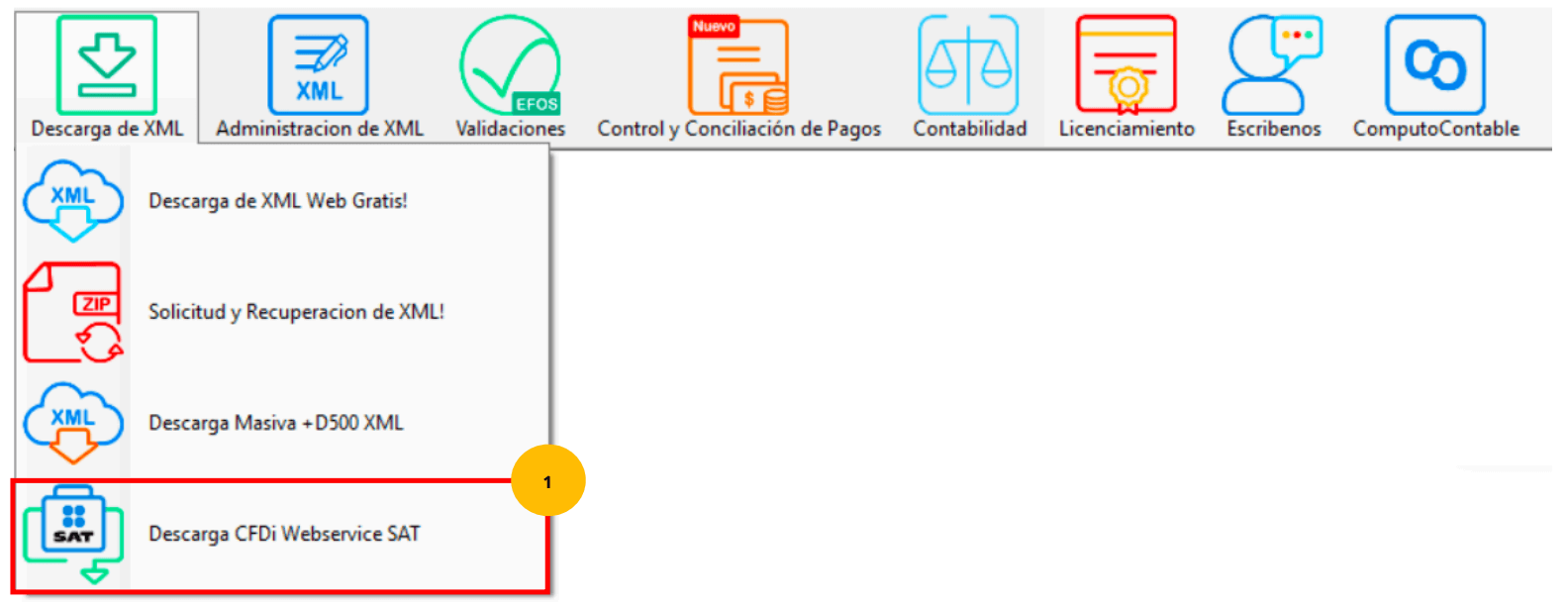 Menu descarga de XML