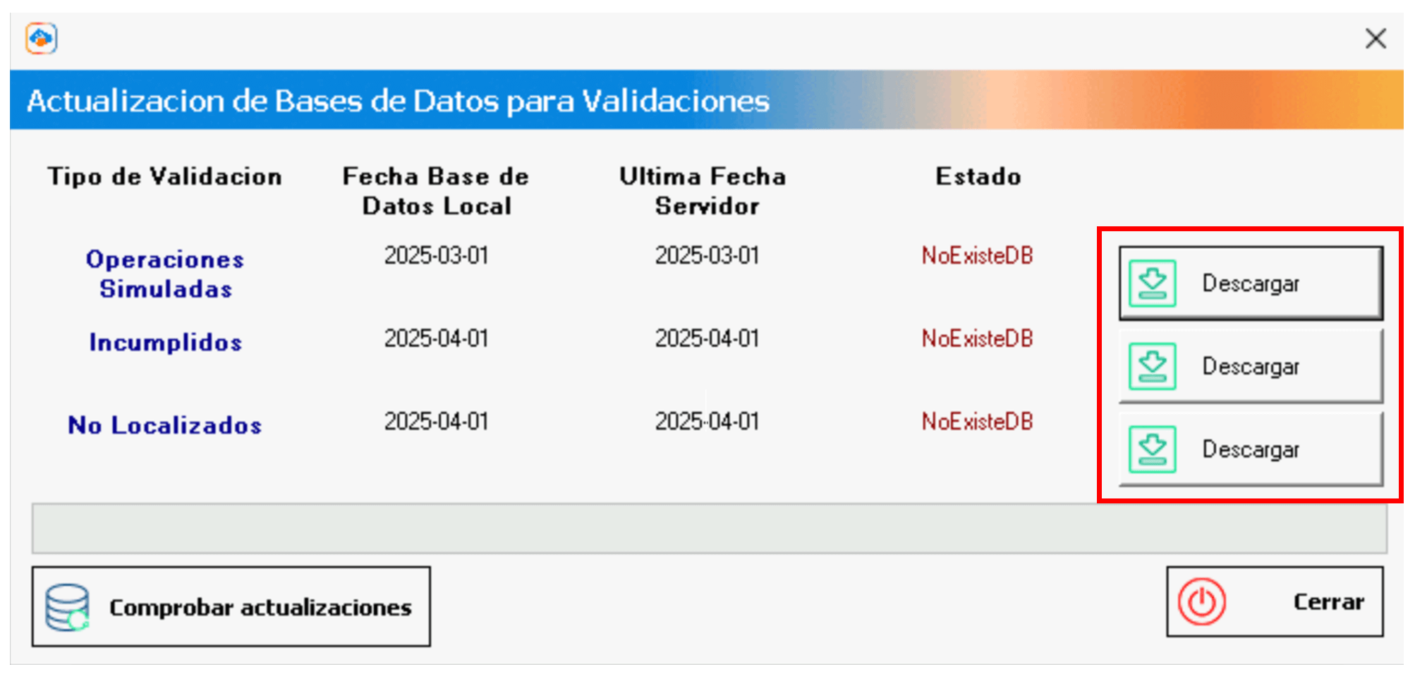 Descraga de base de datos
