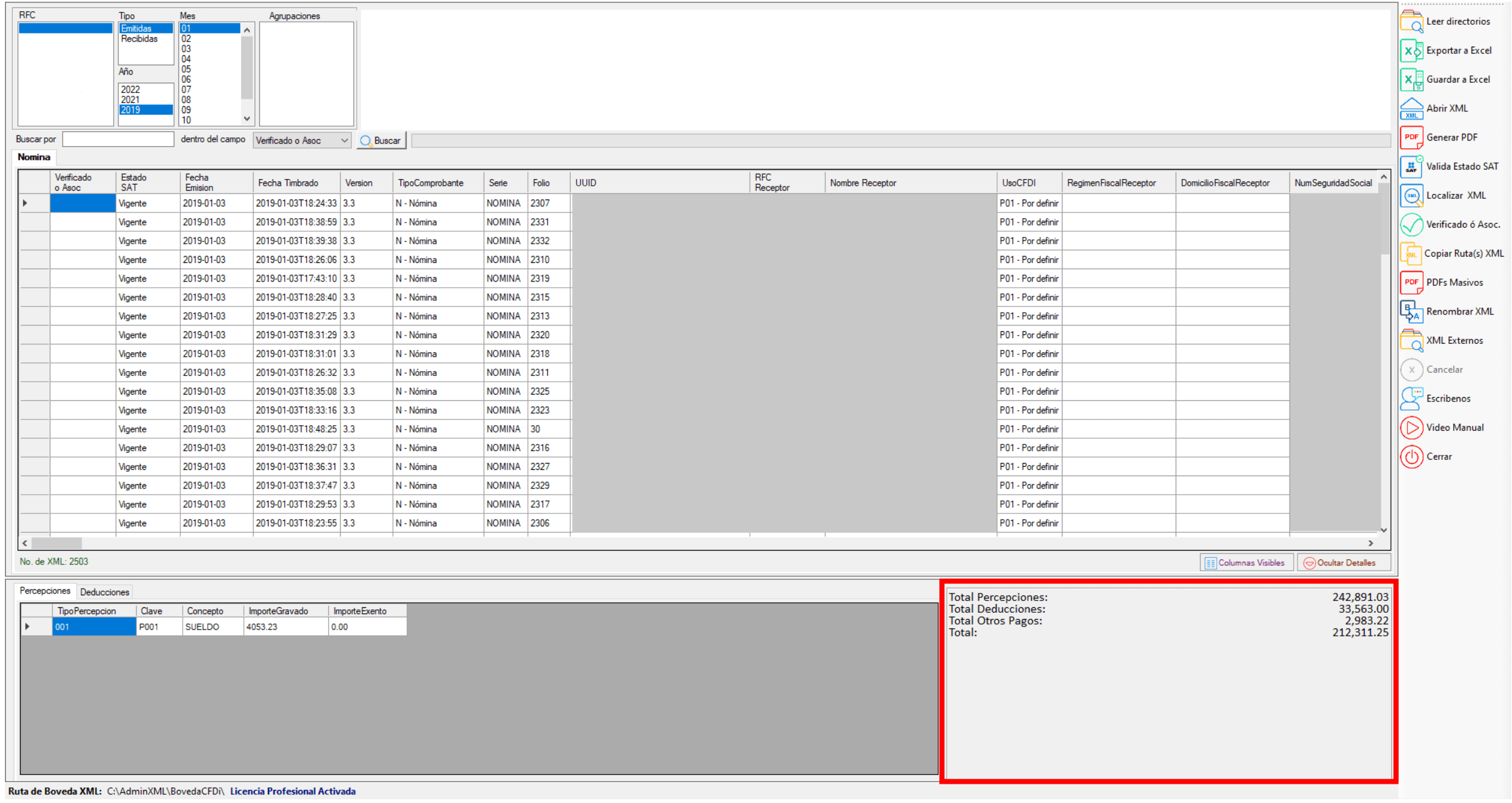 Resumen de totales de Nómina