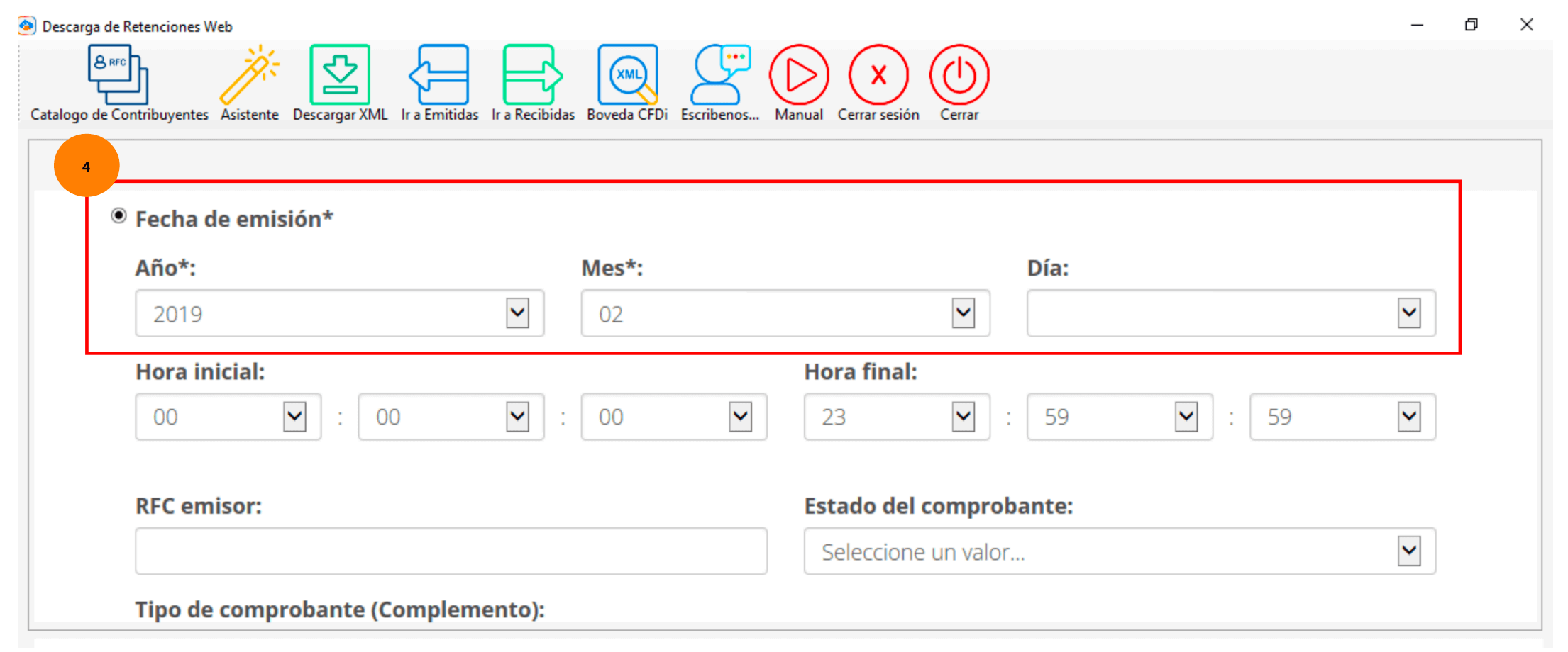 Selecciona la fecha de emisión