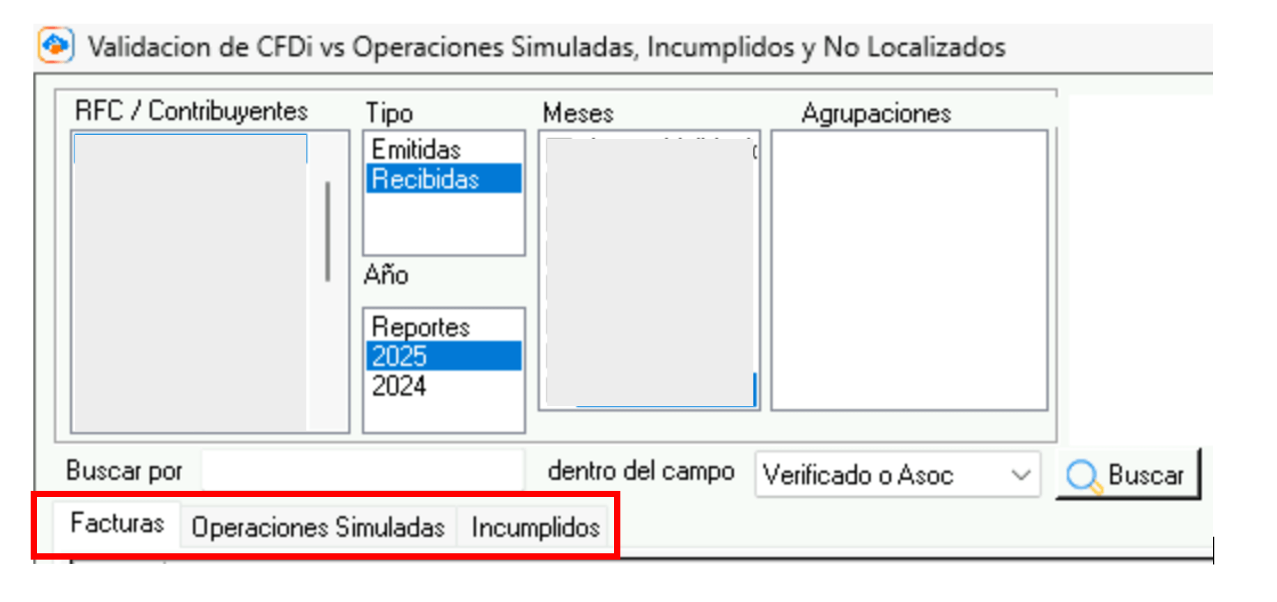 Pestañas habilitadas