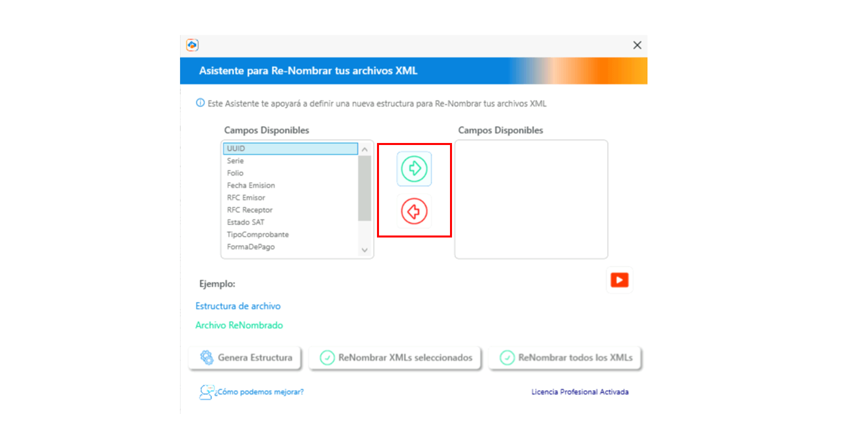 Usa las flechas para agregar o quitar campos
