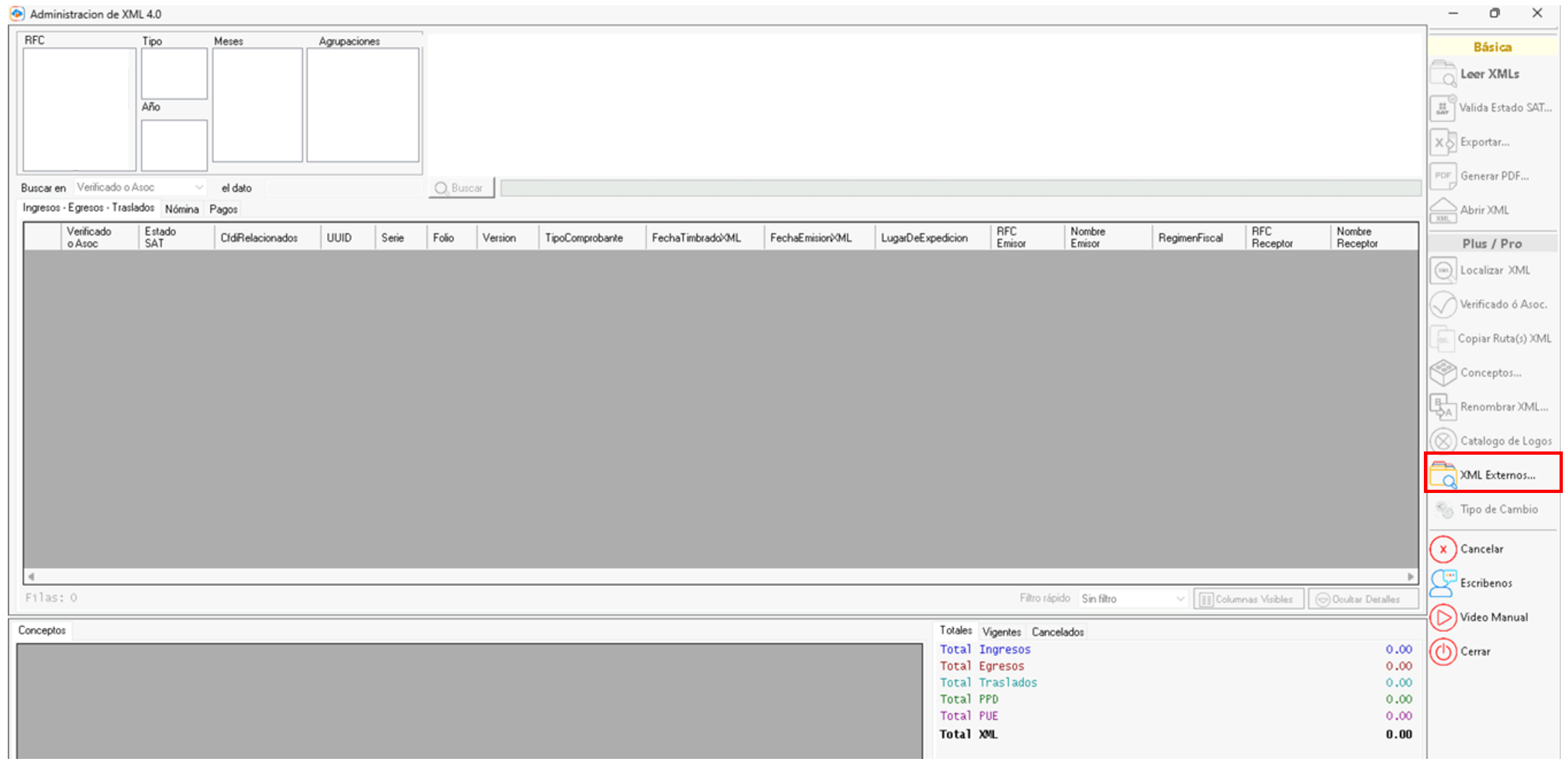 Herramienta "XML Externos"