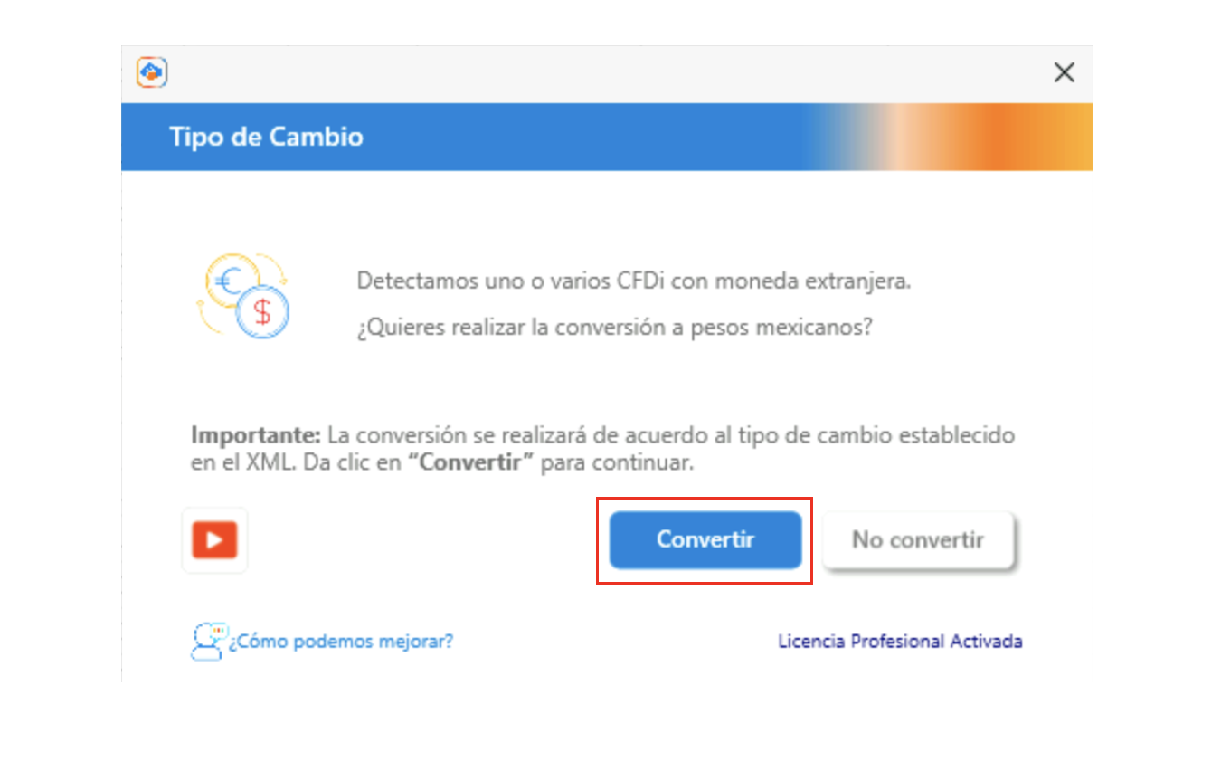 Pantalla de herramienta tipo de cambio
