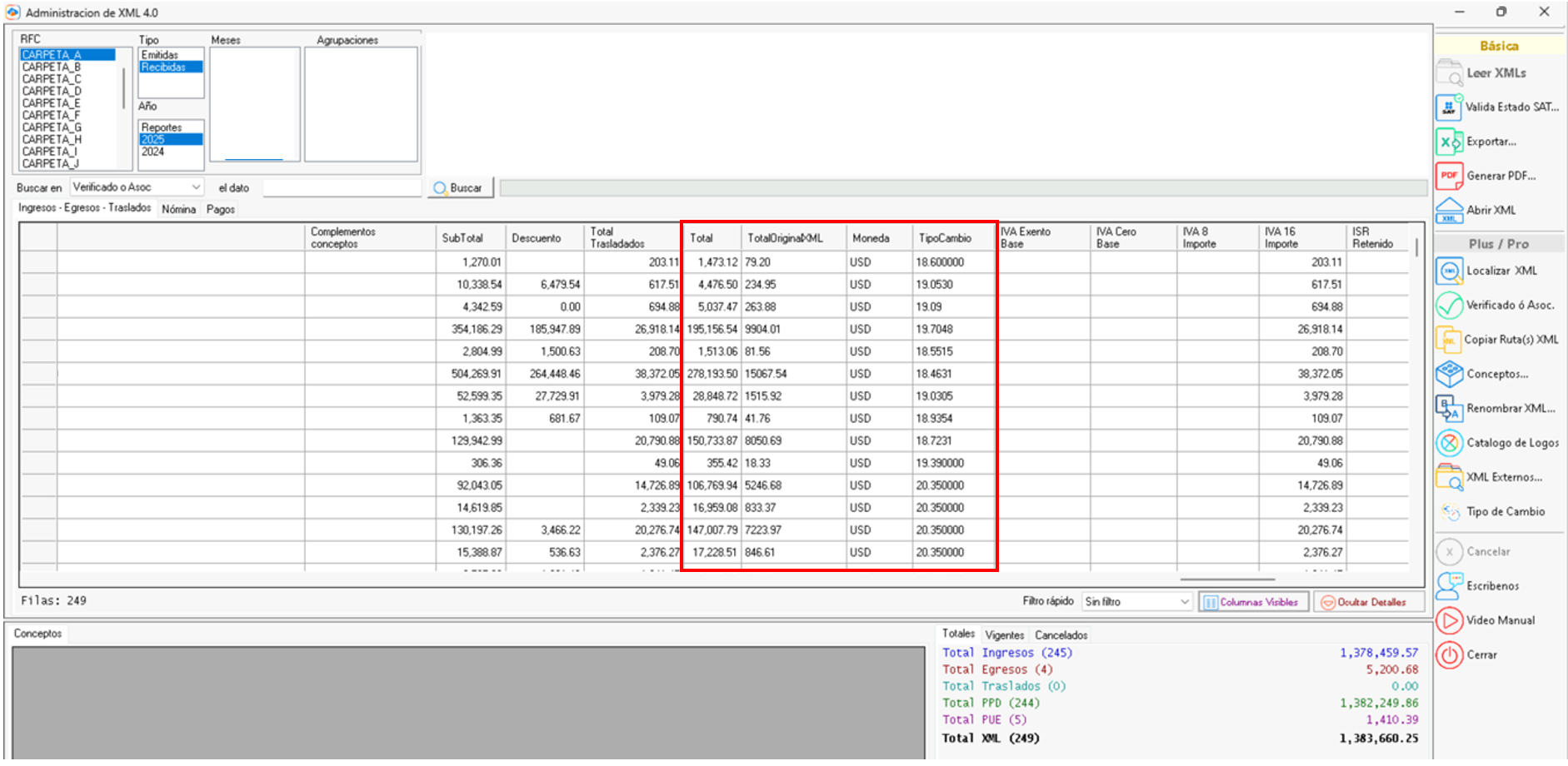 columnas del reporte