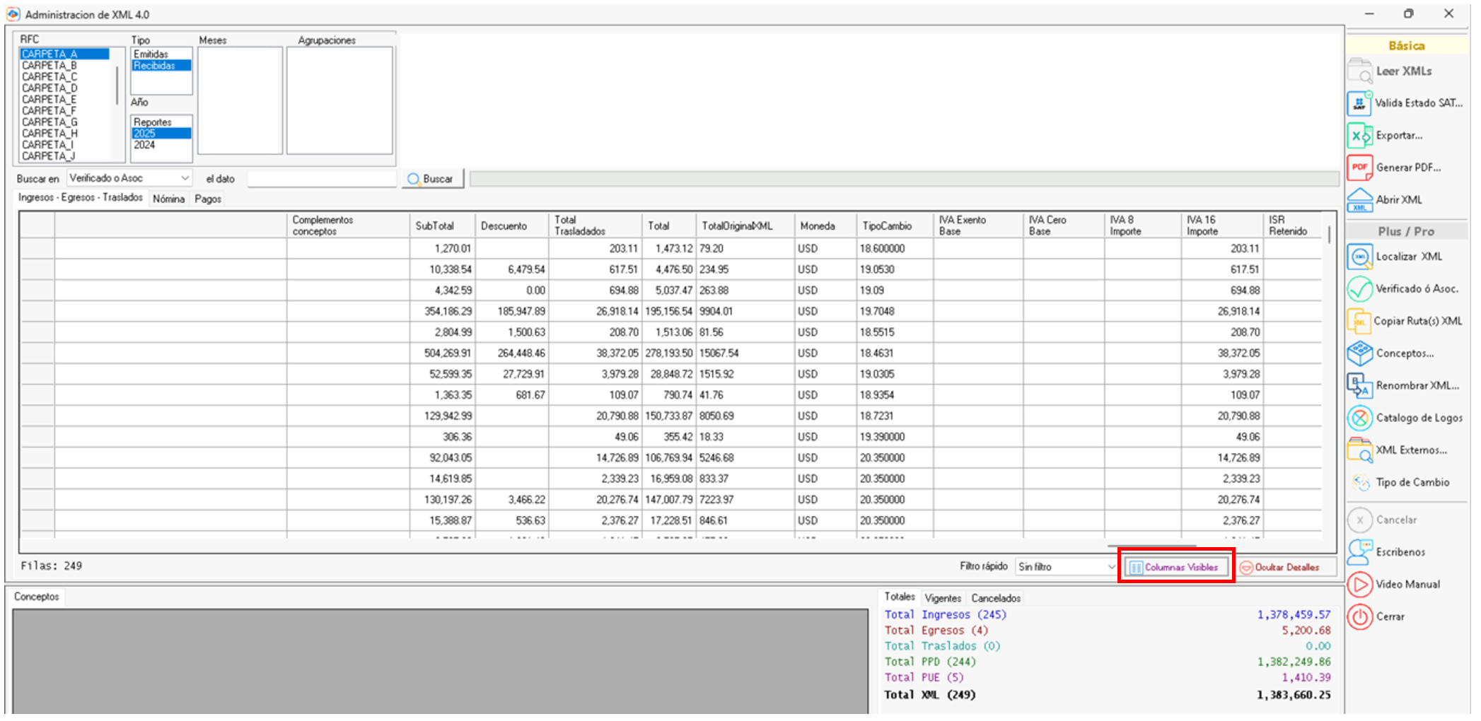 herramientas columnas visibles