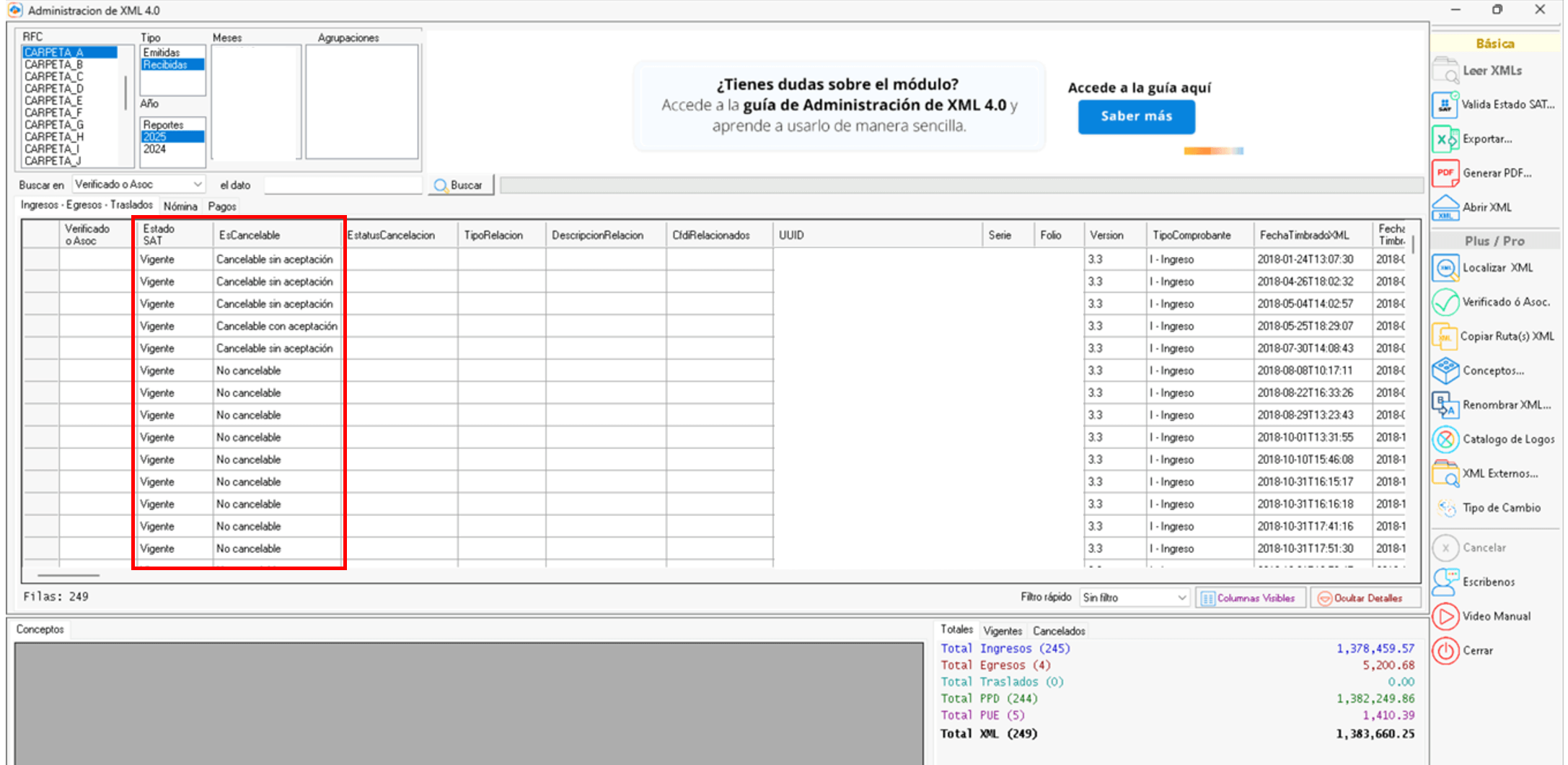 Columnas de valida estado SAT