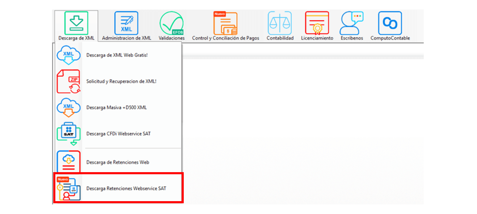 Menu descarga masiva xml