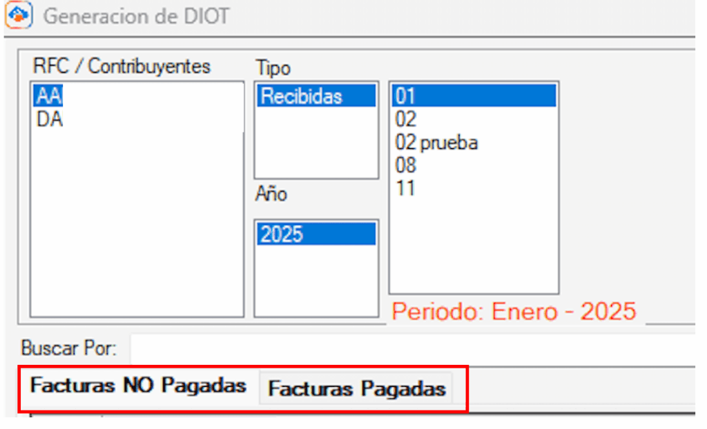 Pestañas de información