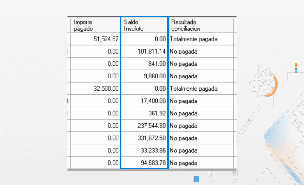 columna que muestra el saldo insoluto en conciliacion
